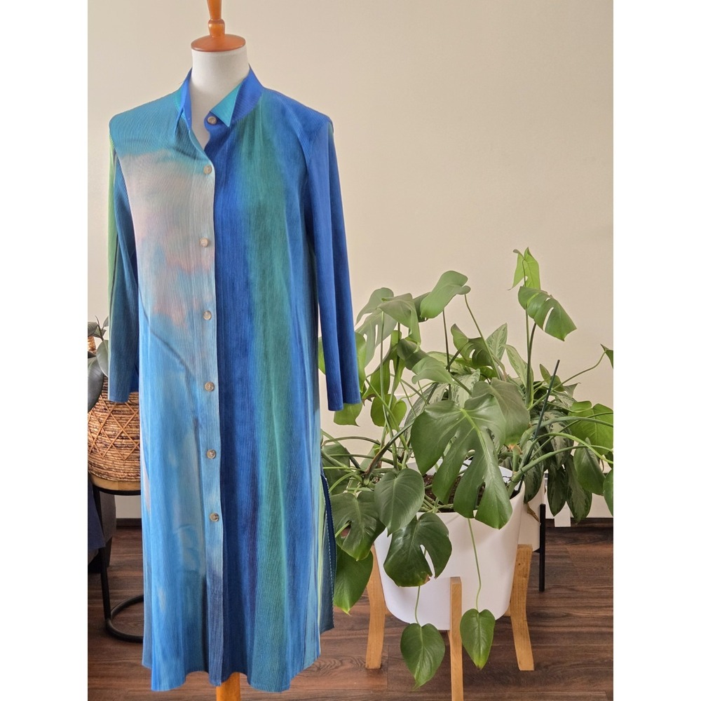 Vanite Couture Pleated Shirt Dress One Size Tie Dye Effect Lagenlook Art To Wear